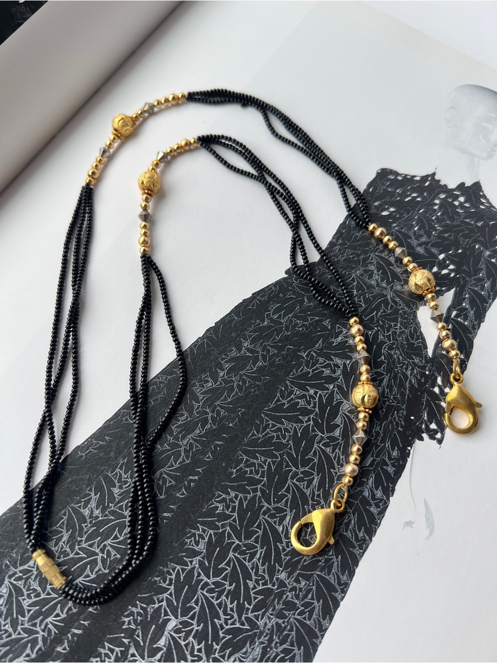 Gold and Black Beaded Decorative Lanyard